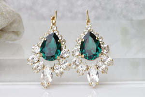 MOTHER&#39;S DAY JEWELRY, Emerald Bridal Earrings, Large Drop Cluster Earrings, Classic Earrings,Wedding Rebeka Green Jewelry,Mother Of Groom