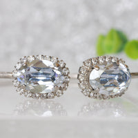 DUSTY BLUE EARRINGS, Minimalist Crystal Earrings, Bridal french blue Earrings, Wedding Rebeka Earrings, Bridesmaid Vintage Stud Earrings