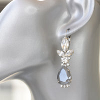 GRAY EVENING EARRINGS, Wedding Earrings, Rebeka Earrings, Crystal Earrings, Silver Cocktail Earrings, Bridesmaid Drop Cluster Earrings