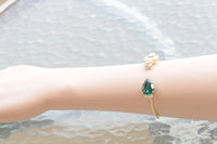 GREEN EMERALD BRACELET, Teardrop Wedding Bracelet,Emerald Rebeka Crystal Bracelet,Emerald Jewelry Set For Bride,Rose Gold Bridal Bracelet