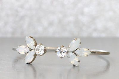WHITE CRYSTAL BRACELET, Wedding Bracelet, Open Cuff, Rebeka Bridal,Silver Opal Bracelet, Opal White Crystal, Custom Jewelry, Bridesmaid