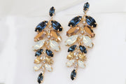 NAVY ROSE GOLD Chandelier Earrings, Wedding Champagne Earrings, Blue Navy Earrings, Opal Earrings, Rebeka Earrings, Bridal Long Earrings