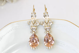 BLUSH BRIDAL EARRINGS, Blush Pink Wedding Earrings, Rebeka Earrings,Morganite Crystal Earrings,Rose Gold Earrings,Bridesmaid Drop Earring