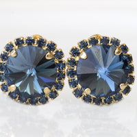 BLUE NAVY Clip On EARRINGS, Stud Earrings, Dark Blue Bridesmaid Earrings Small Clip Ons, Bridal Shower Gift, Rebeka Non Pierced Earrings