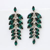EMERALD Chandelier Earrings, Wedding Emerald Earrings, Dark Green Leaves Earrings, Cocktail Jewelry,Rebeka Earrings, Bridal Long Earrings