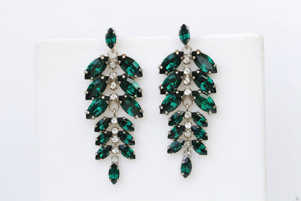 EMERALD Chandelier Earrings, Wedding Emerald Earrings, Dark Green Leaves Earrings, Cocktail Jewelry,Rebeka Earrings, Bridal Long Earrings