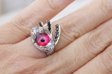 EVIL Eye Ring, Red Eye Ring,Rebeka Crystals Ring, Red Black Ring, Trending jewelry, Bohemian Statement Jewelry, Unique Women&#39;s Ring Gift