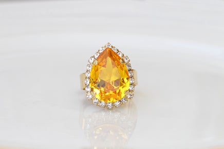 CITRINE RING, Yellow Gold Ring, Bridal Rings, Lemon Pear Ring, Yellow Stone Ring, Citrine Rebeka Ring, Cocktail Ring, Art Deco Woman Ring