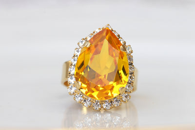 CITRINE RING, Yellow Gold Ring, Bridal Rings, Lemon Pear Ring, Yellow Stone Ring, Citrine Rebeka Ring, Cocktail Ring, Art Deco Woman Ring