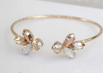 BRIDAL ROSE GOLD Bracelet, Wedding Bracelet, Open Cuff, Rebeka Bridal, Rose Gold Opal Bracelet, Champagne Cuff,Minimalist Bridesmaid Cuff