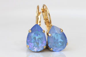 BLUE MINIMALIST EARRINGS, Rebeka Blue Pear Drop Earrings, Rhinestone Earrings, Bridal Shower Gift,Weddings Jewelry, Teardrop Simple Lever