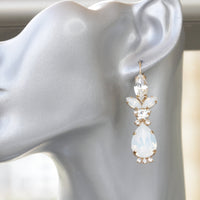 OPAL BRIDAL EARRINGS, White and Clear Wedding Earrings, Rebeka Earrings, Crystal Earrings, Silver Earrings,Bridesmaid Drop Long Earrings