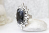 BLACK COCKTAIL RING, Rebeka Ring, Black Cluster Ring, Extra Large Huge ring, Statement Ring, Heavy Black Silver Ring, Woman square ring
