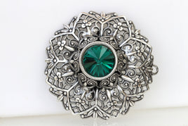 EMERALD BROOCH, Filigree Dresses Brooch, Ethnic Brooch,Lace Brooch, Green Rebeka  clothing Brooch, Circle Brooch,Grandmother Vintage Gift