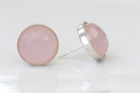 Rose Quartz Ring, Natural Light Pink Circle Stone Ring. Engagement Gemstone Ring. Sterling Silver 925 Ring.Simple Wedding Ring Earrings Gift