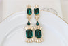 Emerald STATEMENT Earrings, Wedding Emerald Earrings, Emerald Bridal Earrings, Long Dark Green Earrings, Rebeka Dramatic Prom Jewelry