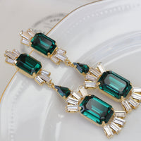 Emerald STATEMENT Earrings, Wedding Emerald Earrings, Emerald Bridal Earrings, Long Dark Green Earrings, Rebeka Dramatic Prom Jewelry