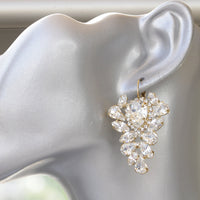 Bridal  Cluster Earrings, Earrings for Brides, Crystal Wedding Jewelry, Rebeka Drop Earrings, Large Dangle Earrings, Gold White Earrings