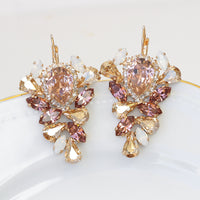Bridal  MORGANITE Earrings, Earrings for Brides, Rose Gold Champagne Blush Pink Wedding Jewelry, Rebeka Drop Earrings, Leaves Earrings