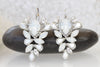 Bridal  PEARL Earrings, Opal And Pearl Earrings for Brides, Wedding Leverback Earrings,Rebeka Leaves Earrings, White Ivory Bridal Shower