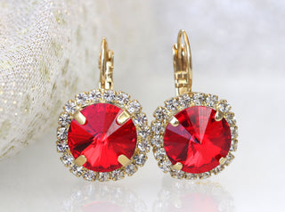 RED DROP EARRINGS, Red Ruby Bridal Earrings, Woman Jewelry, Ruby Red Earrings, Rebeka Crystal Earrings, Wife Gift, Black Friday Sale,Xmas
