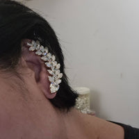 PEARL EAR CLIMBERS, Rebeka Earrings, Leaf White Opal Earrings, Bride Statement Earrings, Ear Crawler Earrings, Ivory Pearl Bridal Earring