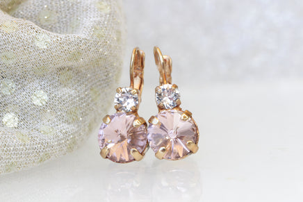 BLUSH MORGANITE EARRINGS, Rose Gold Wedding Earring, Bridal Drop Earrings, Light Pink Bridesmaid Earrings Gift, Rebeka Crystal Earrings