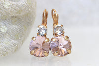 BLUSH MORGANITE EARRINGS, Rose Gold Wedding Earring, Bridal Drop Earrings, Light Pink Bridesmaid Earrings Gift, Rebeka Crystal Earrings