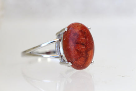 RED CORAL RING, Natural Stone Ring, silver sterling 925 ring, Engagement Ring, Bezel Ring, Woman&#39;s Ring, Minimalist Ring, Anniversary Gift