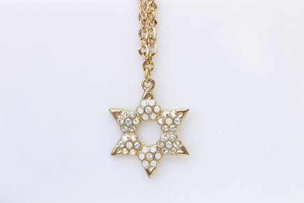 Star of David Necklace, Rebeka Necklace, Passover Gift, White Opal Ab Crystals Necklace, Jewish Jewelry, Unusual Necklace, Gold Necklace