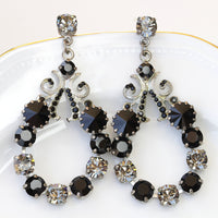 BLACK Gray HOOP EARRINGS,Rebeka Chandelier Earrings,Smoky black diamond earrings,Statement Earrings For Black Evening Dress, Large,Formal