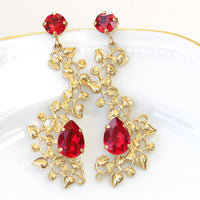 RUBY LEAF EARRINGS, Rebeka Earrings, Bright Red Bridal Earrings, Unique Chandelier Earring, Evening Jewelry For Woman, Birthday Gift Idea
