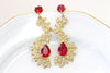 RUBY LEAF EARRINGS, Rebeka Earrings, Bright Red Bridal Earrings, Unique Chandelier Earring, Evening Jewelry For Woman, Birthday Gift Idea