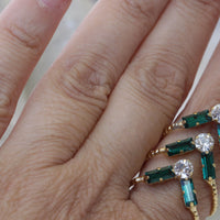 EMERALD Stacking RING SET, Art Deco Ring, 3 Band Ring, Chunky Ring,Rebeka Ring, Green Cocktail Ring, may birthstone ring, GoldFilled Ring