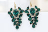 Bridal  EMERALD Earrings, Dark Green Earrings for Brides,Emerald Wedding Drop Earrings,Rebeka Crystal Leaves Earrings,Gift For Christmas