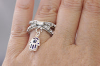 Silver Hamsa Ring, 925 Sterling Silver Hamsa Ring, Evil Eye Charm Ring, Hamsa Jewelry Gift, Silver Rebeka Hand Ring, Blue Eye Hamsa Ring