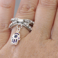 Silver Hamsa Ring, 925 Sterling Silver Hamsa Ring, Evil Eye Charm Ring, Hamsa Jewelry Gift, Silver Rebeka Hand Ring, Blue Eye Hamsa Ring
