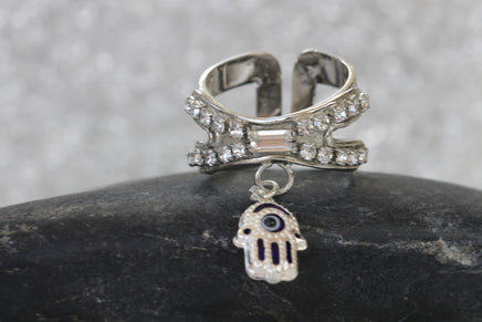 Silver Hamsa Ring, 925 Sterling Silver Hamsa Ring, Evil Eye Charm Ring, Hamsa Jewelry Gift, Silver Rebeka Hand Ring, Blue Eye Hamsa Ring