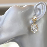 CRYSTAL EARRINGS, Bridal Crystal Drop Earrings, Bridal Gold Clear Earrings, Rebeka Jewelry For Bride ,Bridesmaid Earring Gift ,Rhinestone