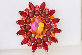 RED ORANGE BROOCH, Extra Large Brooch, Vintage  Brooch, Red Coral And Astral Pink Rebeka Brooch, Coat Brooch, Statement Dress Brooch Gift