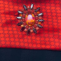 RED ORANGE BROOCH, Extra Large Brooch, Vintage  Brooch, Red Coral And Astral Pink Rebeka Brooch, Coat Brooch, Statement Dress Brooch Gift