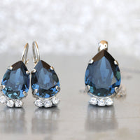 NAVY BLUE NECKLACE, Blue Teardrop Pendant Necklace, Wedding Dark Blue Necklace, Bridal Minimalist Jewelry Set, Rebeka Montana Necklace