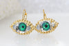 GREEN EYE EARRINGS, Evil Eye Earrings, Leverback Drop Earrings, Unique Jewelry Gift For Christmas ,Rebeka Earrings, Cats Eye Earrings,