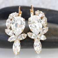 CRYSTAL BRIDAL EARRINGS, Clear Crystal Earrings,Cluster Droplet,White Earrings, Crystal From Rebeka ,Wedding Drop Earrings For Bride