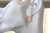 BLUSH MORGANITE EARRINGS, Rose Gold Wedding Earring, Bridal Drop Earrings, Light Pink Bridesmaid Earrings Gift, Rebeka Crystal Earrings