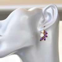 AMETHYST GOLD  EARRINGS, Purple Champagne Earrings, Rebeka Bridal Earrings, Cluster Droplet, Wedding Earrings,Bridesmaid Gift,Shower Gift