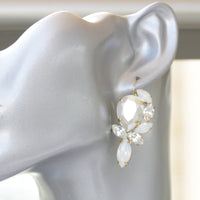 PEARL BRIDAL EARRINGS, White Opal Earrings,Cluster Drop Earrings, Rebeka Wedding Jewelry For Bride, Earrings For Big Occasion,Ivory Pearl