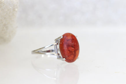 RED CORAL RING, Natural Stone Ring, silver sterling 925 ring, Engagement Ring, Bezel Ring, Woman&#39;s Ring, Minimalist Ring, Anniversary Gift