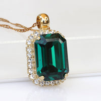 GREEN EMERALD NECKLACE, Rebeka Necklace, St Patrick&#39;s Day, Emerald Bridal Jewelry Set, Necklace Earrings Set, Wedding,Dark Green Pendant