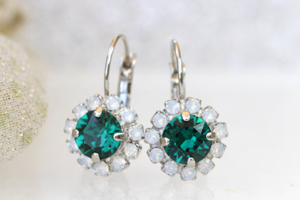 EMERALD OPAL EARRINGS, Bridesmaid Earrings Set For Bridal Shower Party, Small Dangle Earrings, Rebeka Drop Earrings, Green White Earrings